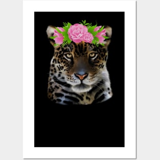 Leopard with flowers, Floral Design, Big Cat Posters and Art